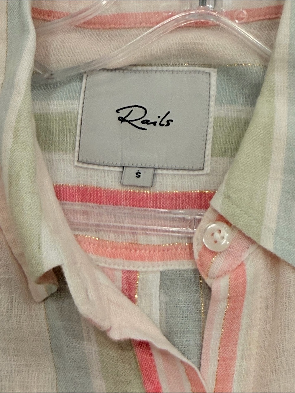 Rails Charli Matera Stripe Lurex Metallic Gauze Button Down Shirt Size Small - Picture 8 of 15